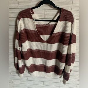 Rue 21 Striped V-Neck Sweater - Brown and Cream